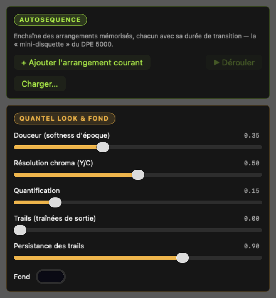 Q5K — éditeur d'AUTOSEQUENCE et Quantel look